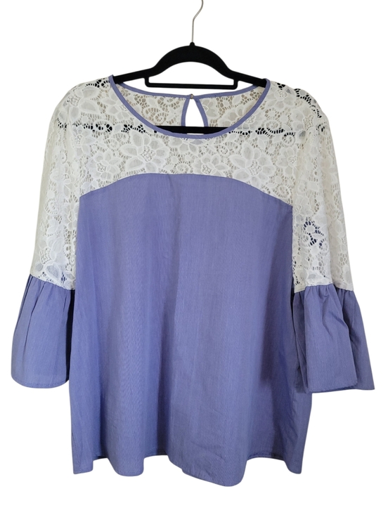 Marc New York Andrew Marc Tops - Marc New York XL Blue Cotton Lace Yoke Bell Sleeve Boho Peasant Blouse Top
